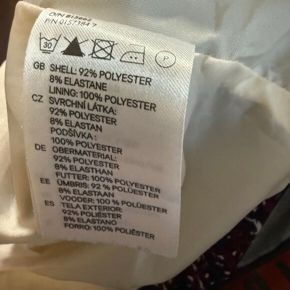 H&M Black & Burgundy Abstract Print Moto-Style Open Front Jacket, Size 4 - Picture 8 of 8